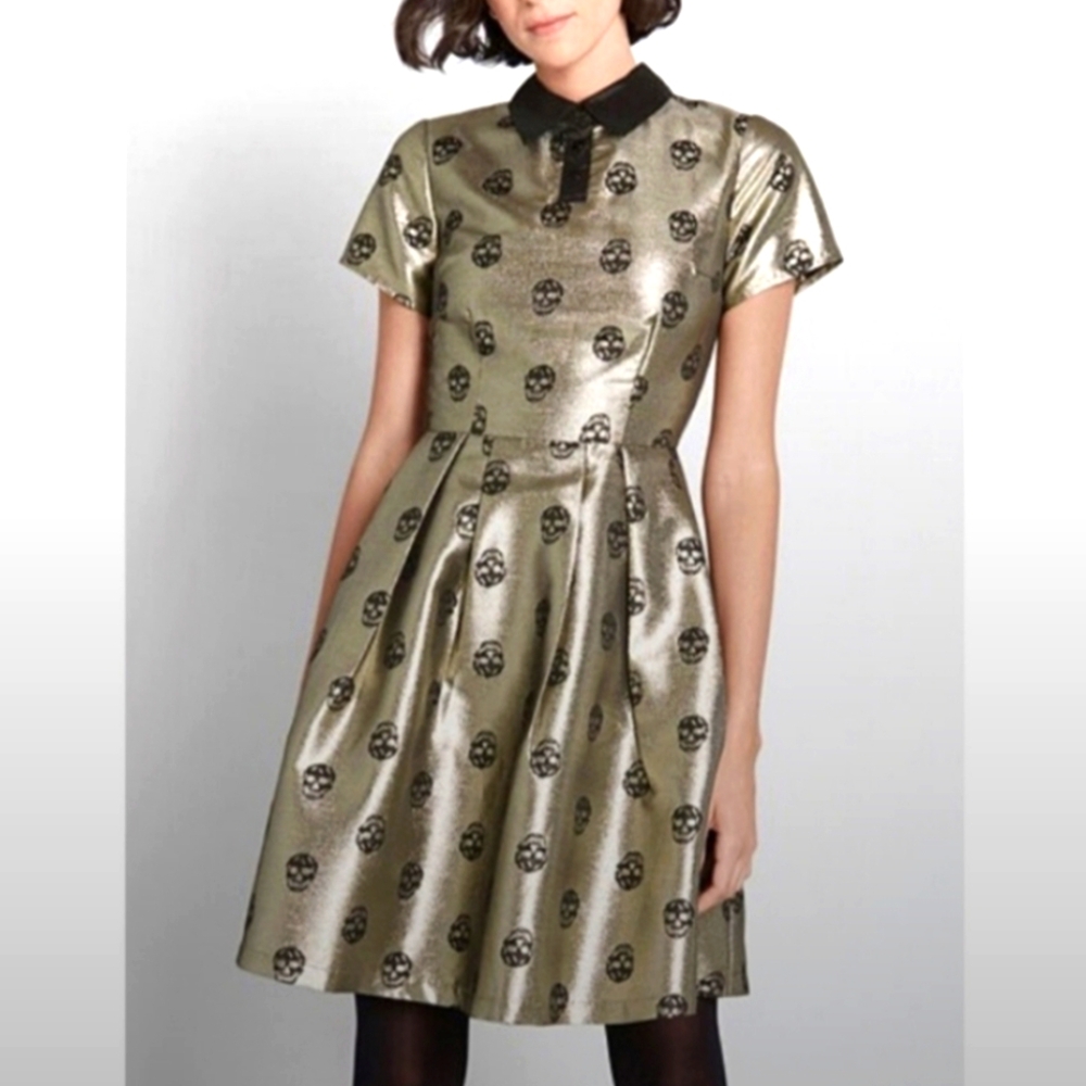 NWOT Modcloth Flare Metallic Skull Dress